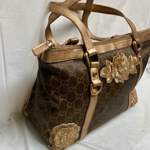 Vintage, Rare, Gucci, GG Brown and Gold Coated Canvas Handbag (12in x 9in x 4in) - Picture 2 of 15